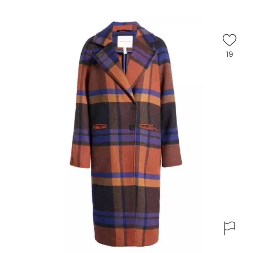 Avec Les Filles Walker Coat | Plaid Pattern in Blue | NWOT | Size XS